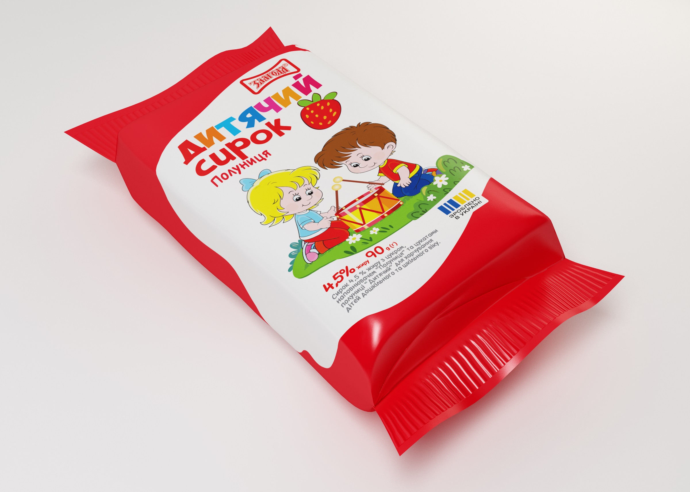 Дитячий сирок з полуницею 4,5% 90гр Злагода